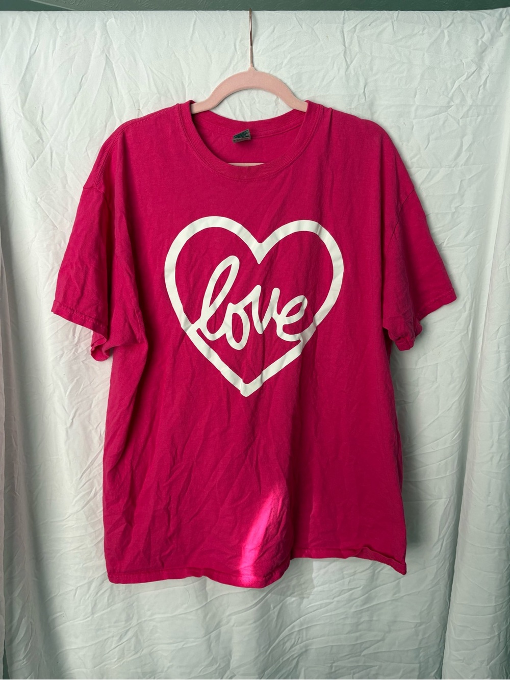 Gildan Hot Pink Crewneck Tee with Tag Detail